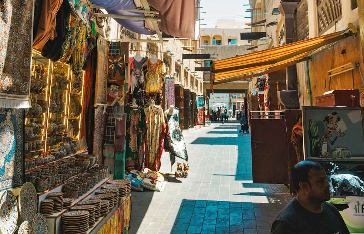 Al Satwa Dubai old street with traditional shops and buildings
