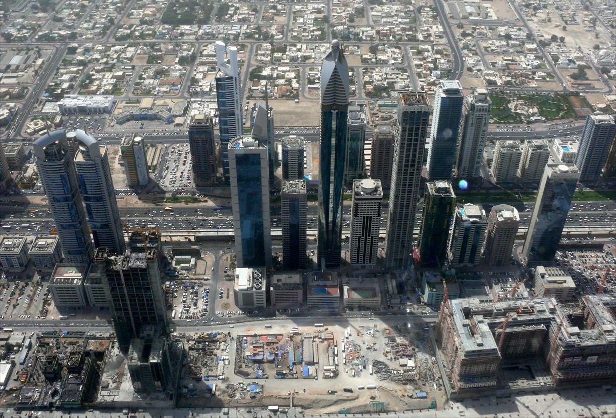 Sheikh Zayed Road in Dubai lined with office towers in the city's main business district