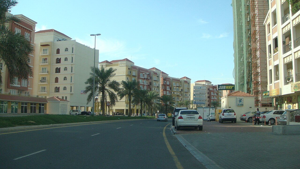 Residential apartment buildings in Dubai's International City, one of the most budget-friendly areas for bed spaces