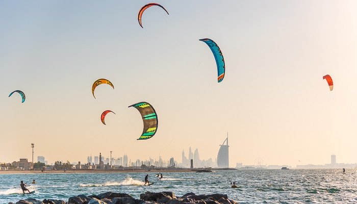 Kite Beach Dubai in December — ideal beach weather with 23–25°C sea temperature