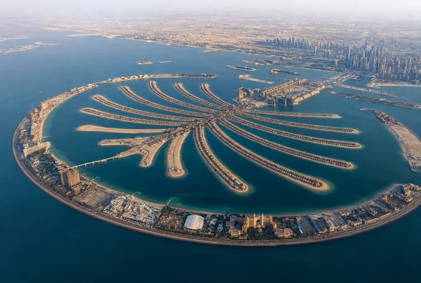 Palm Jumeirah Dubai in December — clear skies and warm winter days