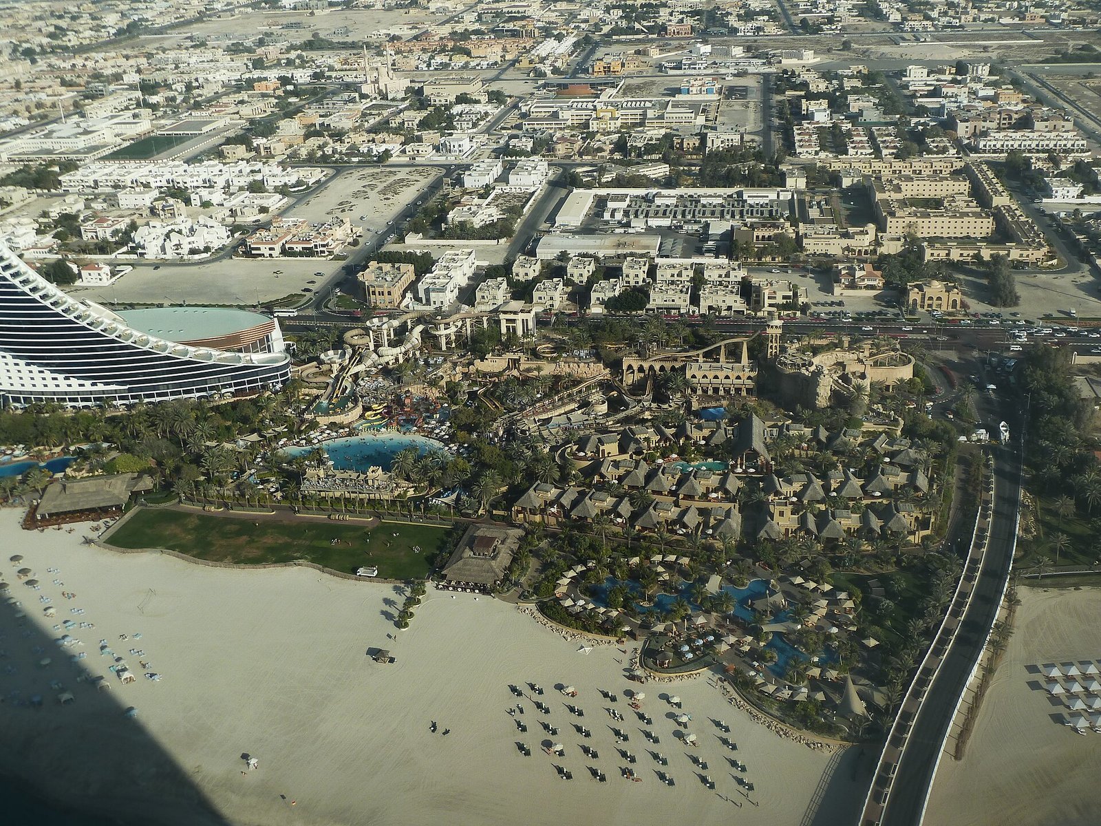 Wild Wadi Waterpark slides with Burj Al Arab in the background