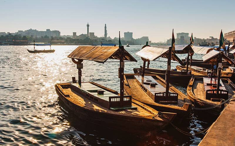 Traditional abra boat on Dubai Creek — a classic December activity in comfortable weather