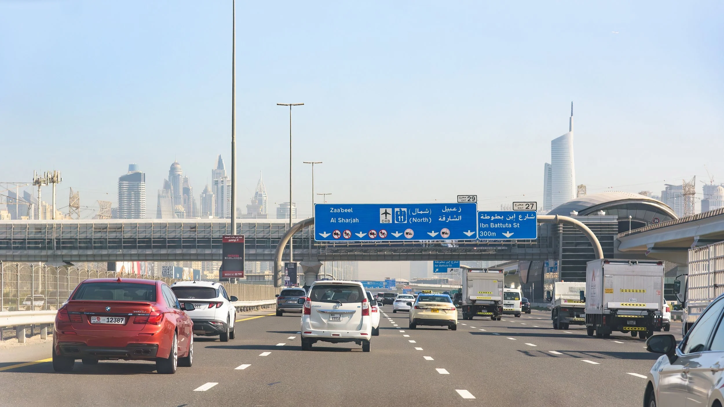 Car lift Dubai Abu Dhabi route on UAE highway at daytime