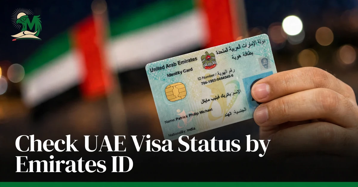 Check UAE visa status by Emirates ID — Emirates ID card close-up for online visa status lookup