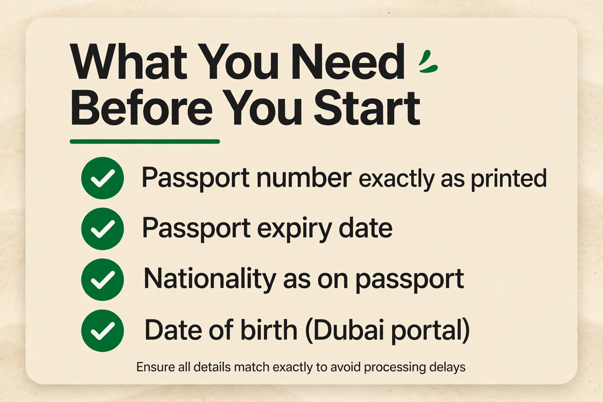 What you need for UAE visa status by passport number check — passport number, expiry date, nationality, date of birth