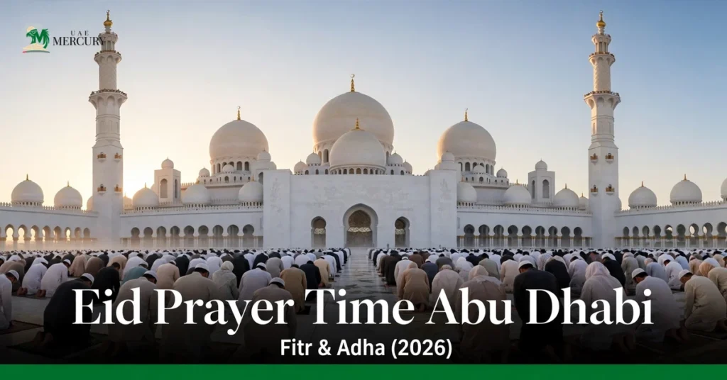 Eid prayer time Abu Dhabi — Fitr and Adha 2026