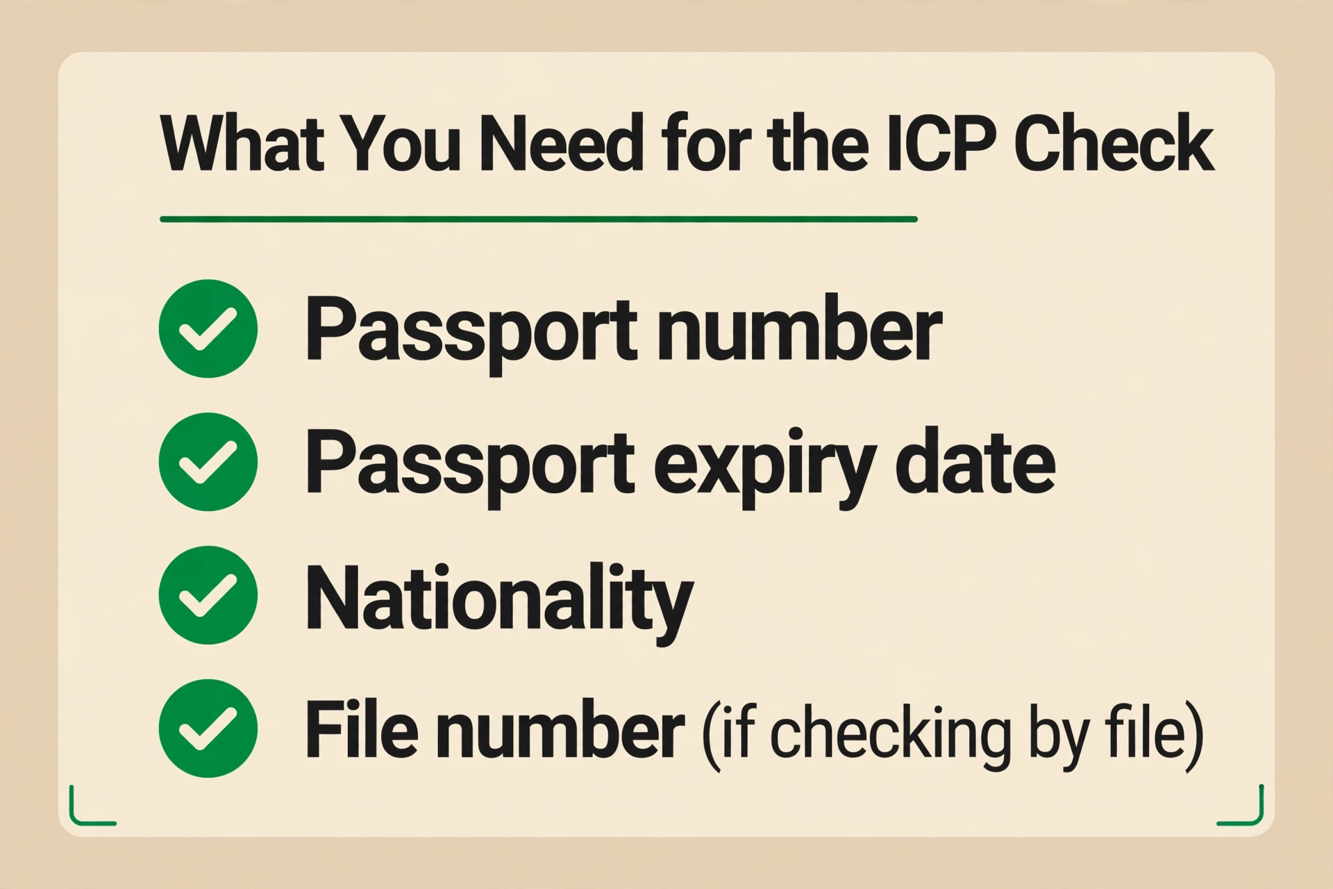 ICP Smart Services visa status check — what you need: passport number, passport expiry date, nationality, file number