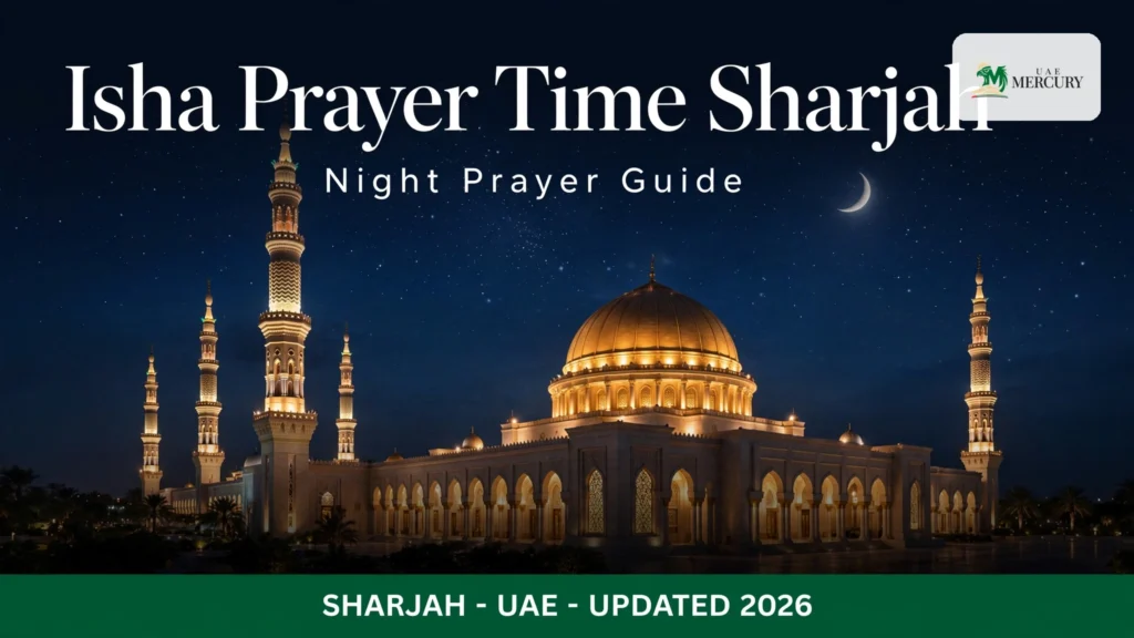 isha prayer time sharjah — today and daily guide 2026