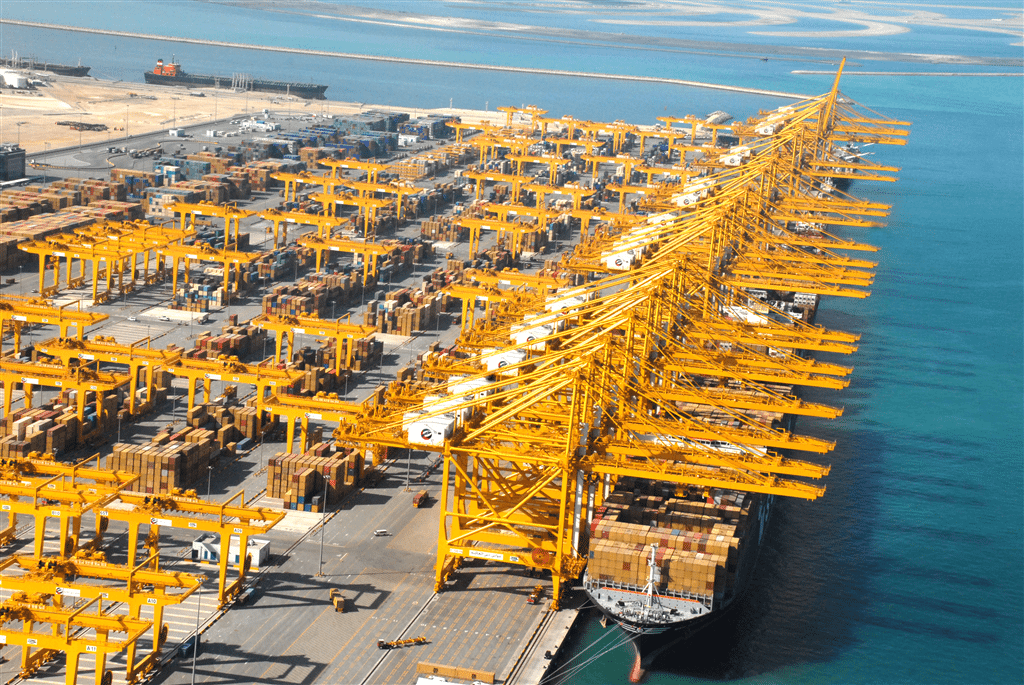 Trucks and container handling at JAFZA Gate 3 Jebel Ali Free Zone