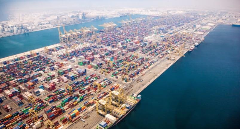 Jebel Ali Port and JAFZA Gate 7 area with container terminals