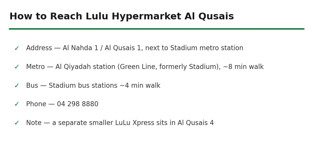 How to reach Lulu Hypermarket Al Qusais
