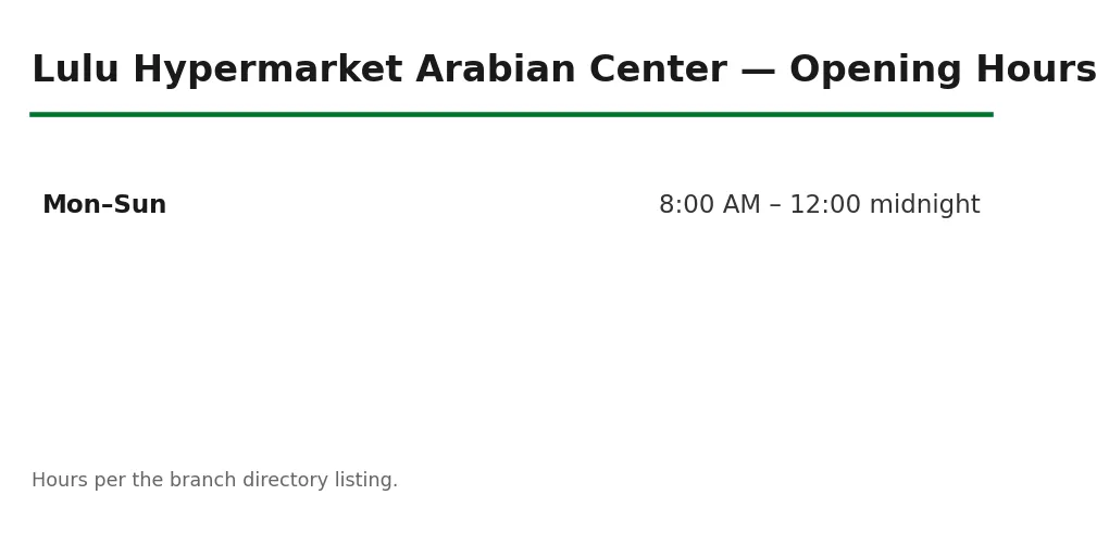Lulu Hypermarket Arabian Center opening hours