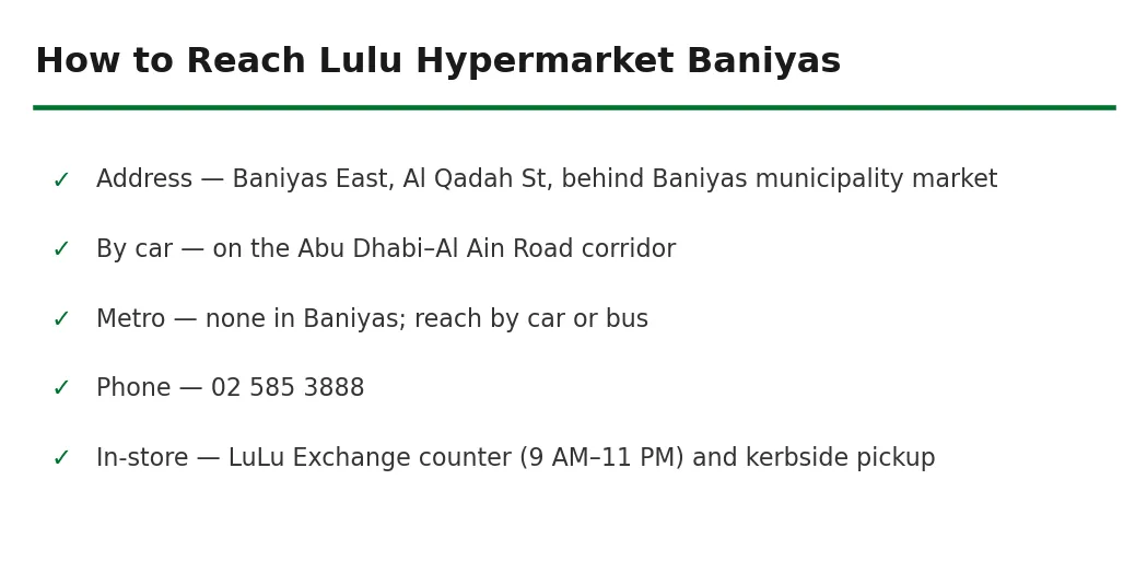 How to reach Lulu Hypermarket Baniyas