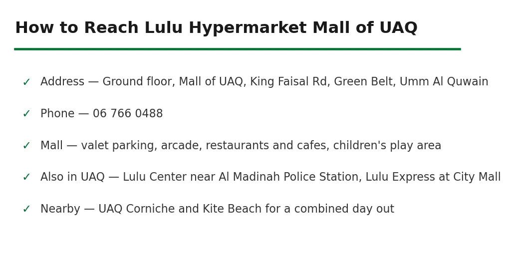 How to reach Lulu Hypermarket Mall of Umm Al Quwain