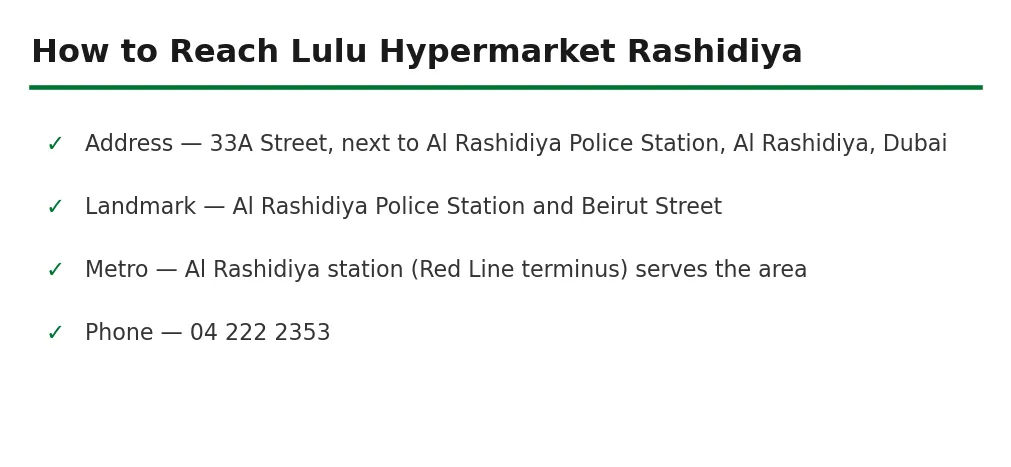 How to reach Lulu Hypermarket Rashidiya