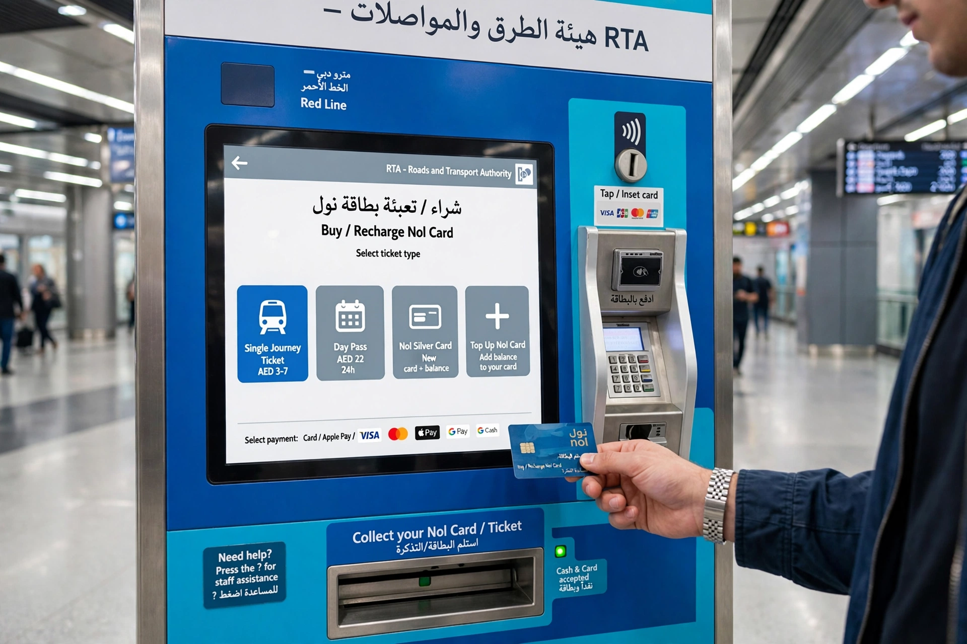 nol card ticket vending machine at Dubai metro station