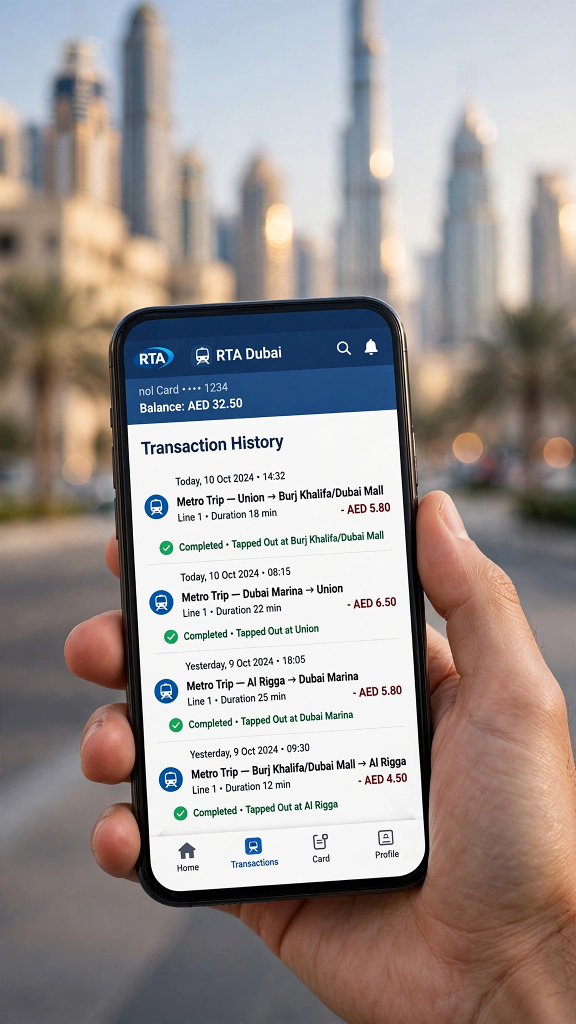 check nol card travel history on phone