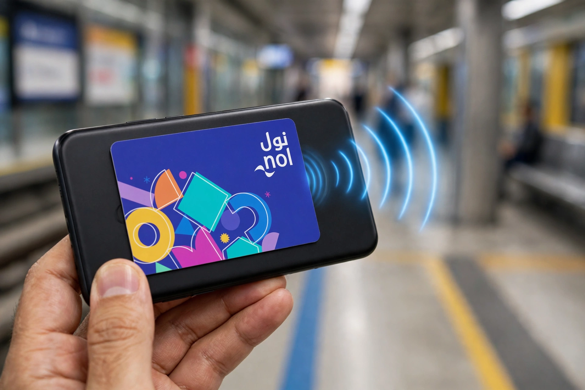 nol card app — NFC top-up by tapping nol card on back of smartphone