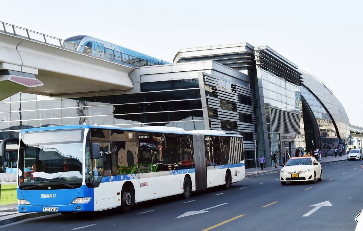 Dubai RTA bus on route serving Satwa bus station Dubai network