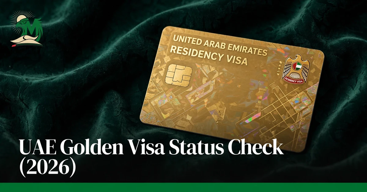 UAE Golden Visa status check — golden UAE residency visa card with gold accents
