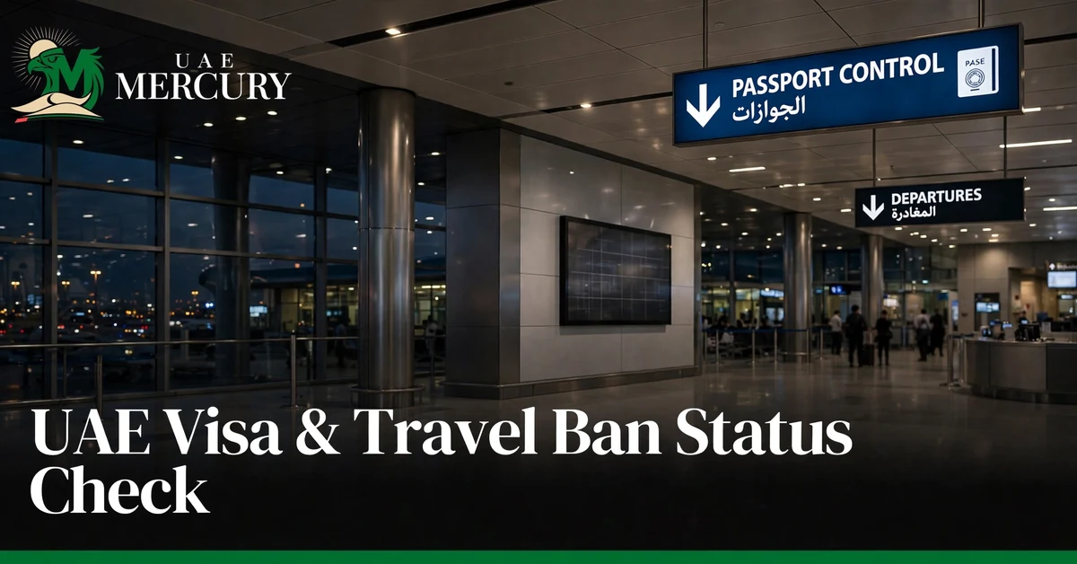 UAE visa ban status check — Dubai airport departure hall passport control for travel ban verification